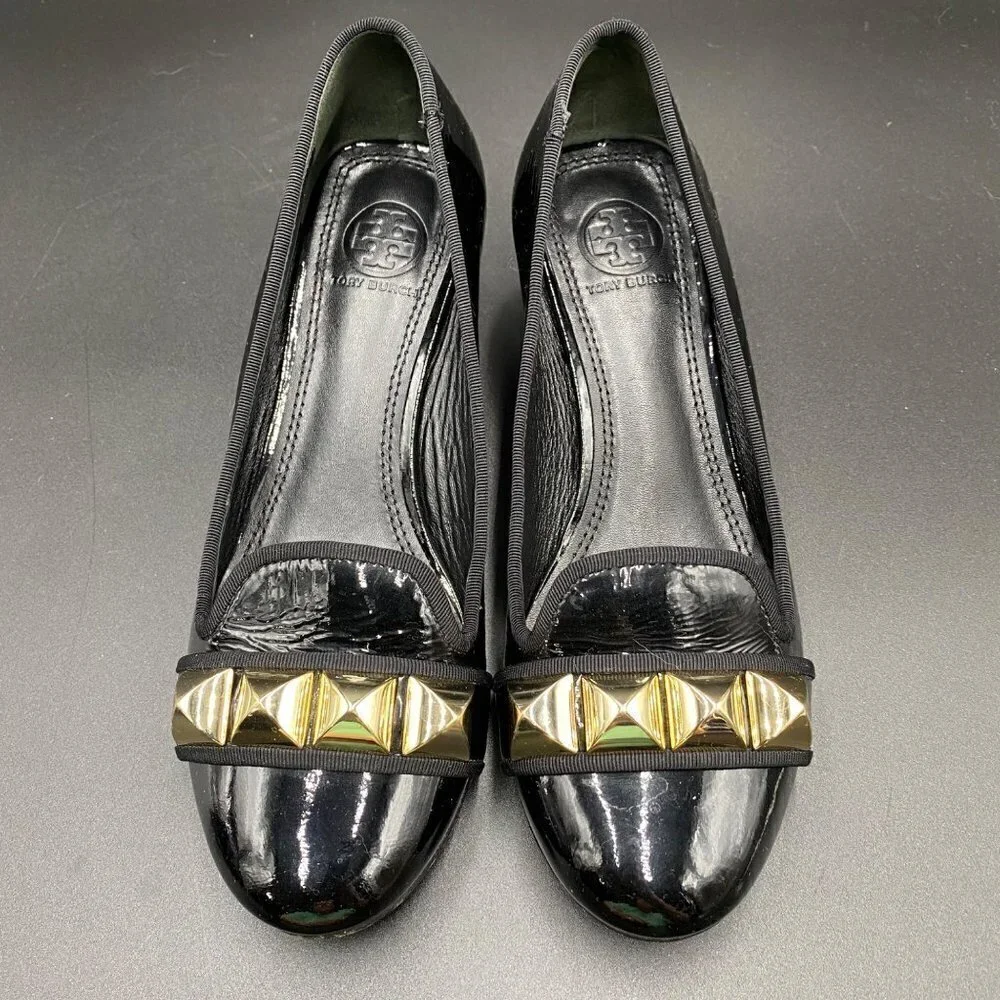 Tory Burch Asher Patent Studded Rockstud Pump Black Women's Size 6